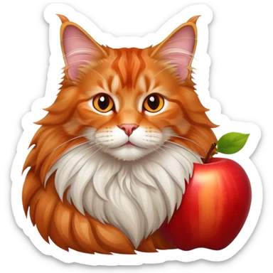 A Maine coon is lying on a big apple sticker