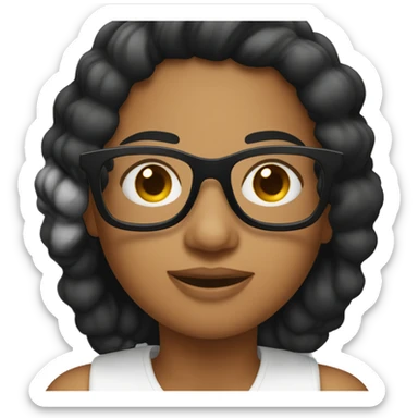 Crea a una mujer con pelo largo negro y gafas sticker