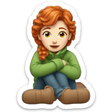 red-haired girl sits at home because it’s cold outside sticker