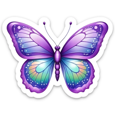 Pastel sparkly violet glittery iridescent rainbow transparent butterfly with detailed intricate patterns sticker