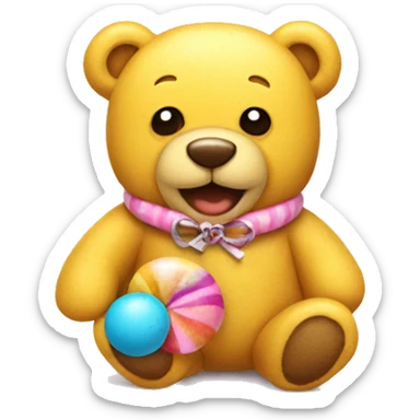 yellow teddy bear with a bonbon in his neck sticker