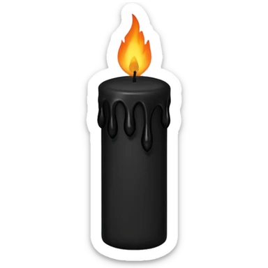 Black wax candle with eerie flame, minimalist gothic iOS emoji sticker