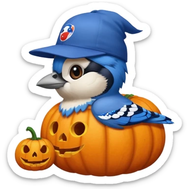 bluejay with Halloween pumpkin hat with bluejay baseball sticker sticker