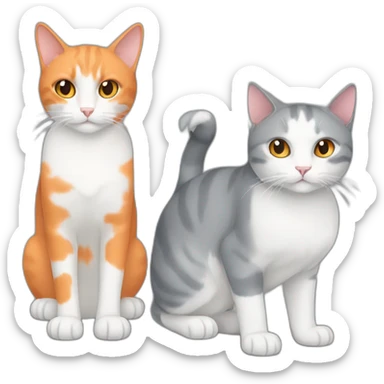 dual grey cat and white and orange cat sticker