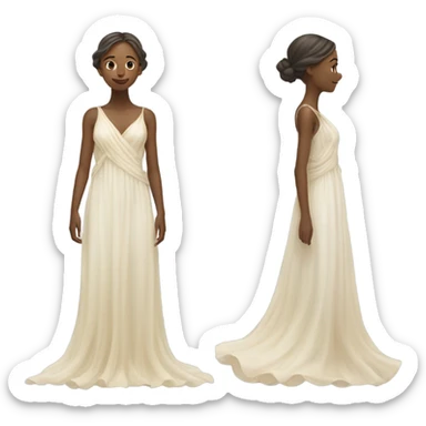 A delicate, ethereal figure of a young woman, dressed in a flowing, diaphanous gown that seems to be made of pure light.  sticker
