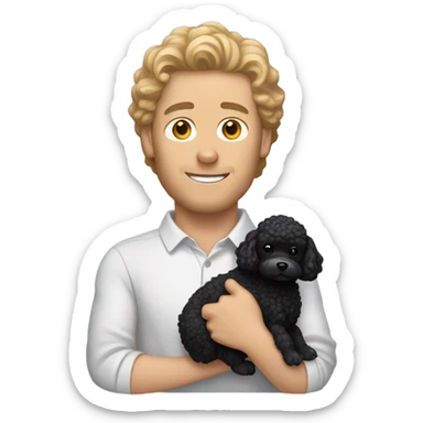 White man holding black toy poodle sticker