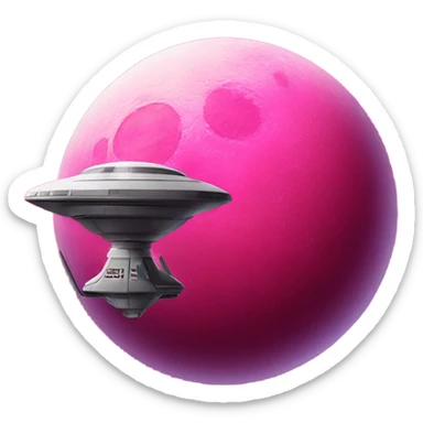 Hot pink moon with a spaceship on top sticker