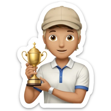 golfer celebrating a win holding a trophy sticker
