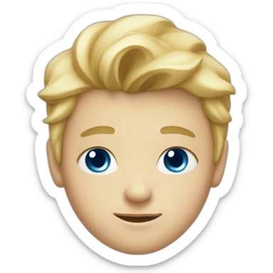 13y old blond boy with blue eyes, Hair forward so that it sits straight across his forehead to just before his  sticker