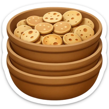 A flat, emoji-style illustration of a warm brown bowl filled with stacked round rotis (Indian flatbreads), slightly toasted with light brown spots. Soft rounded shapes, minimal details, subtle highlights, no outlines, centered composition, transparent background, modern app emoji style. sticker