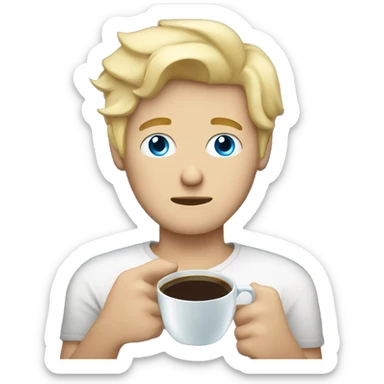 Blond-haired blue-eyed guy sleepy with a cup of coffee sticker