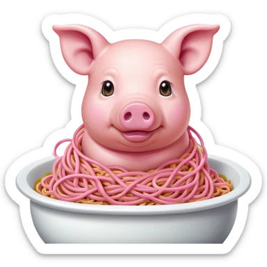   renaissance portrait of monalisa as a pig with pink spaghetti and spam slop background  sticker