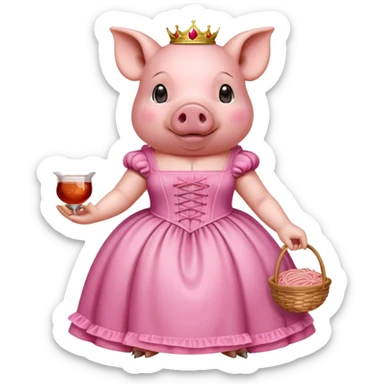   renaissance monalisa pig with pink spaghetti background  sticker