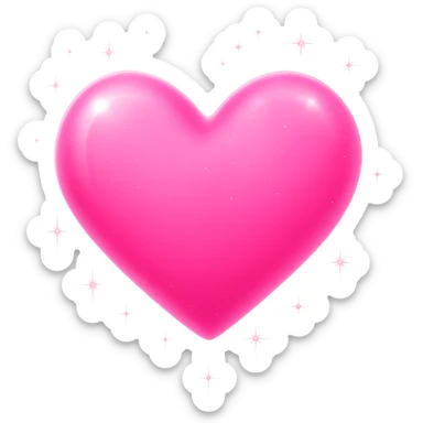 Add bright shine and glow to the pink heart in emoji style with a transparent background, making it look luminous and sparkling. sticker