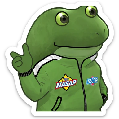 wearing a neon green nascar jacket that says "pump" sticker