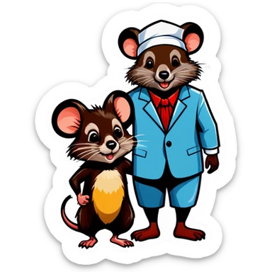 Rata blanca bonita y ratón Marroncito en la playa con traje de baño sticker