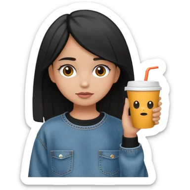 Niña colocha pelo negro ojos café suéter gris y baggy jeans sticker