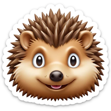 Cinematic Comical Hedgehog Portrait Emoji, Head tilted dramatically with an exaggeratedly amused expression, featuring a striking spiky brown Fur with a quirky, scrunched-up face and wide, expressive eyes filled with playful disbelief, Simplified yet hilariously expressive features, highly detailed, glowing with a slightly sassy glow, high shine, dramatic yet playful, stylized with an air of cheeky mischief, bright and endearing, soft glowing outline, capturing the essence of a spirited and over-the-top hedgehog, so meme-worthy it feels like it could roll its spines into internet fame instantly! sticker