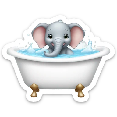 baby elephant having a bath in a white bathtub sticker