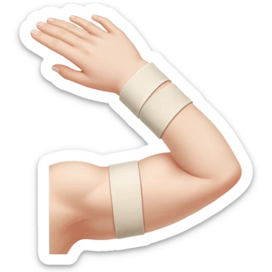 Arm with bandage around elbow showing tendon pain sticker