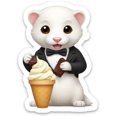A ferret wearing a tuxedo eating chocolate ice cream sticker