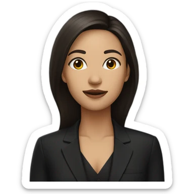 woman, long dark brown hair, in a black suit sticker
