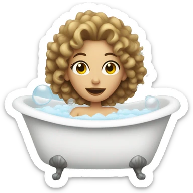 White Woman with curly hair drinking wine in a bubble bath sticker