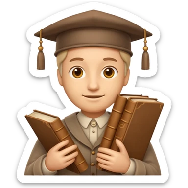 Apple Memoji-style 3D emoji of a historian holding scrolls or old books, soft shading, rounded shapes, no background.
 sticker