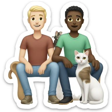 white gay couple with two cats sticker