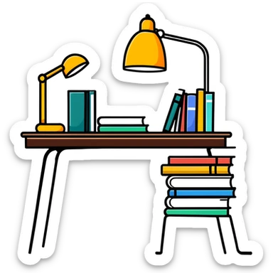 study desk with lamp and books sticker