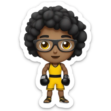 Boy Sri lankan MMA fighter with glases black and lisse hairwhit a boxer potition sticker