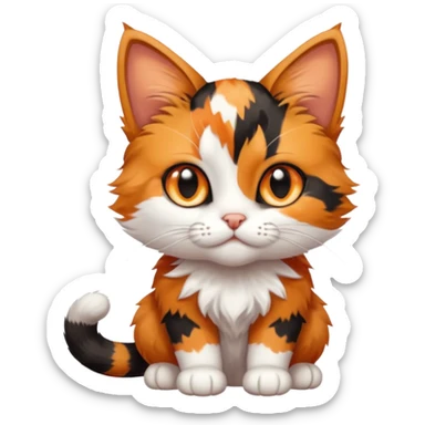 A high-resolution photo-realistic digital illustration of a calico cat kitten sticker