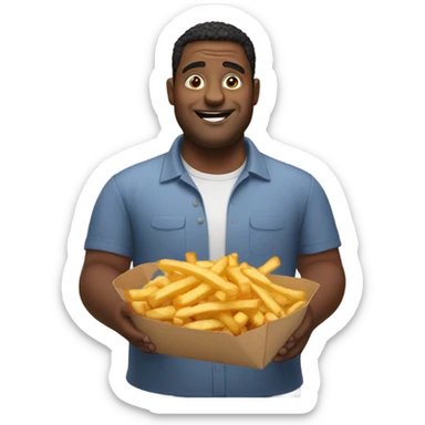 Extra large man holding extra large fry’s  sticker
