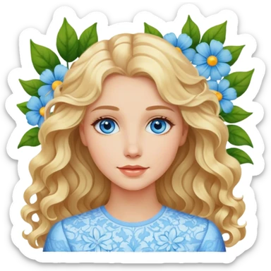 Blonde blue eyed women with wavy hair flower background sticker