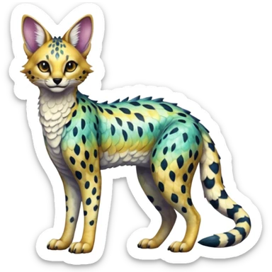 Epic scaley scaled iridescent complex detailed realistic aesthetic-scenic-Fakémon-Trico-Sergal-Serval-Vernid-creature sticker