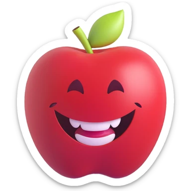 happy face taking a bite out of a juicy apple, clear bite mark, bright colors, glossy finish, cheerful and playful sticker