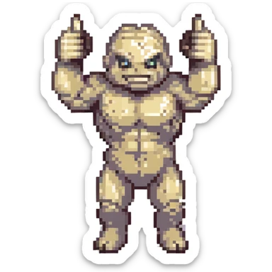 pixel art Geodude, both arms visible, one hand doing a thumbs up, vibrant colors sticker