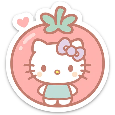 Hello Kitty inside a transparent tomato, bright and cheerful style sticker