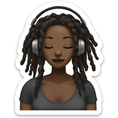 dark woman with short dreaded hair closed eyes listening to music with eyes closed and headphones on sticker