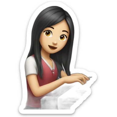 Asian girl long hair playing piano sticker