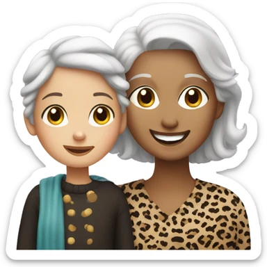 smiling girl with grandma in leopard print  sticker