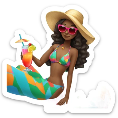 Girl on holiday having a cocktail by the pool sticker