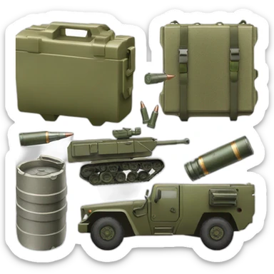 1 side with an Ammunition box with bullet and other side with a military vehicle  sticker
