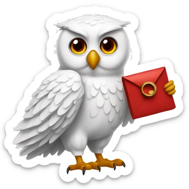 White owl carrying letter with red wax seal sticker