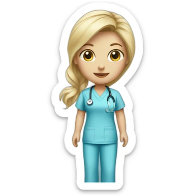 female blond doctor in baby blue scrubs sticker