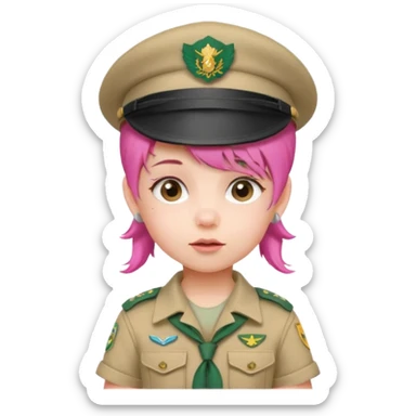very small baby scout girl with pink hair and scout hat sticker