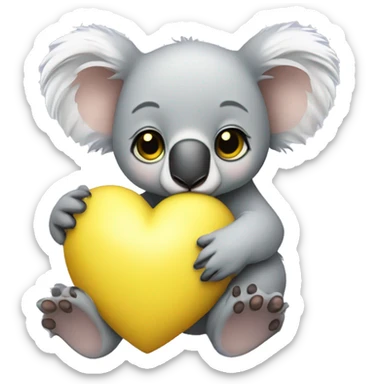 Baby koala with yellow heart in its paws sticker