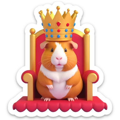 majestic guinea pig sitting on a throne, wearing a crown sticker