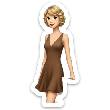 Taylor Swift with a brown dress and in front of a piano sticker