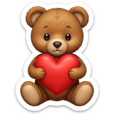 brown teddy bear hold red heart sticker
